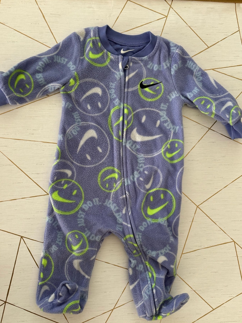 Nike Purple and Lime Green Smiley Fleece One-Piece Footie